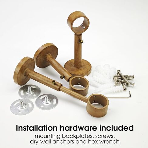 Adjustable Curtain Rod Bracket, 3 Pcs Aluminum Alloy Curtain Rod Holders for 1 or 1-1/8 Inch Single Curtain Rods (Wood color, 3 pcs) in Saudi Arabia