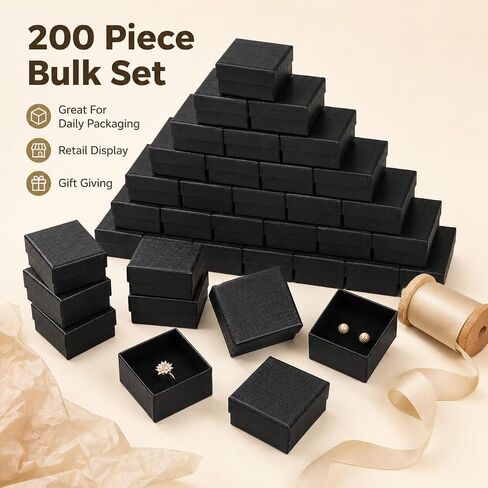 200 Pcs Cardboard Jewelry Gift Boxes Bulk, 2 x 2 x 1.2 Inch Small Black Boxes for Gifts, Earring Ring Boxes, Bulk Ring Boxes for Multiple Jewelry Storage & Display in Saudi Arabia