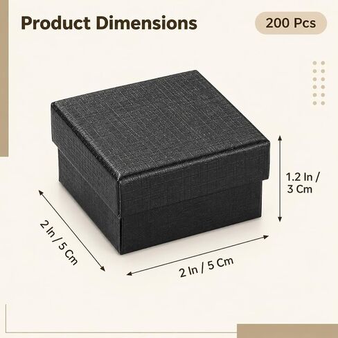 200 Pcs Cardboard Jewelry Gift Boxes Bulk, 2 x 2 x 1.2 Inch Small Black Boxes for Gifts, Earring Ring Boxes, Bulk Ring Boxes for Multiple Jewelry Storage & Display in Saudi Arabia