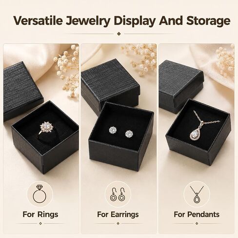 200 Pcs Cardboard Jewelry Gift Boxes Bulk, 2 x 2 x 1.2 Inch Small Black Boxes for Gifts, Earring Ring Boxes, Bulk Ring Boxes for Multiple Jewelry Storage & Display in Saudi Arabia