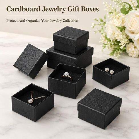 200 Pcs Cardboard Jewelry Gift Boxes Bulk, 2 x 2 x 1.2 Inch Small Black Boxes for Gifts, Earring Ring Boxes, Bulk Ring Boxes for Multiple Jewelry Storage & Display in Saudi Arabia
