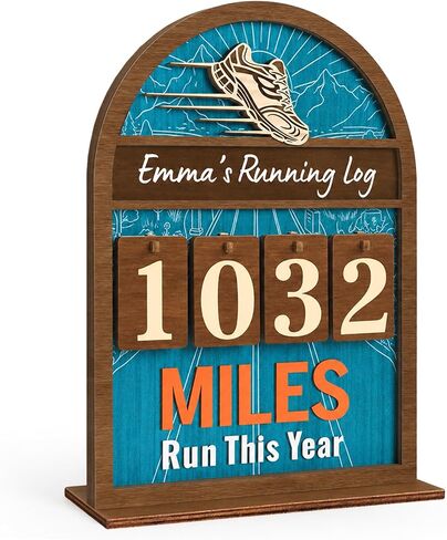 Personalized Miles Run This Year Tracker, Custom Wooden Running Log Counter, Unique Gifts for Runners Men Women, Cool Marathon Runner Gifts, Home Decor in Saudi Arabia