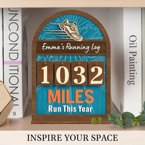 Personalized Miles Run This Year Tracker, Custom Wooden Running Log Counter, Unique Gifts for Runners Men Women, Cool Marathon Runner Gifts, Home Decor in Saudi Arabia