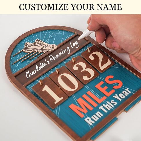 Personalized Miles Run This Year Tracker, Custom Wooden Running Log Counter, Unique Gifts for Runners Men Women, Cool Marathon Runner Gifts, Home Decor in Saudi Arabia