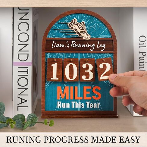 Personalized Miles Run This Year Tracker, Custom Wooden Running Log Counter, Unique Gifts for Runners Men Women, Cool Marathon Runner Gifts, Home Decor in Saudi Arabia