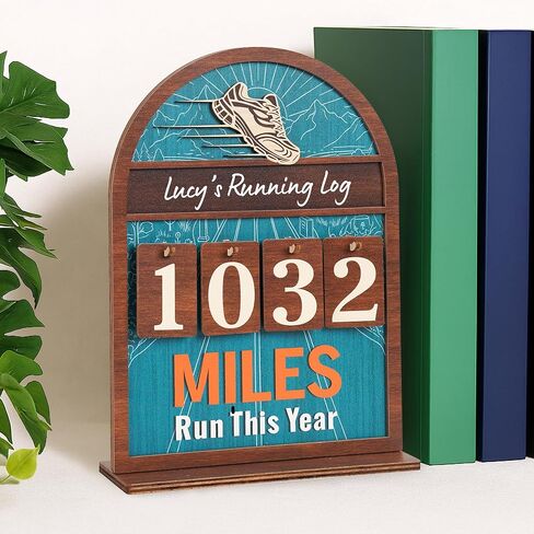 Personalized Miles Run This Year Tracker, Custom Wooden Running Log Counter, Unique Gifts for Runners Men Women, Cool Marathon Runner Gifts, Home Decor in Saudi Arabia