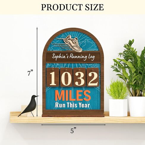 Personalized Miles Run This Year Tracker, Custom Wooden Running Log Counter, Unique Gifts for Runners Men Women, Cool Marathon Runner Gifts, Home Decor in Saudi Arabia