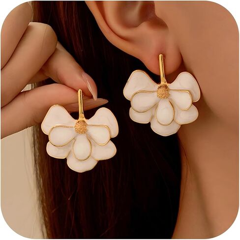 Hot Pink Earrings Gold Red White Pink Flower Earrings Irregular Petal Earring Unique Statement Floral Dangle Earrings Trendy Boho Jewelry Suitable for Weddings and Parties in Saudi Arabia