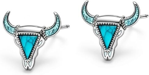 Animal Earrings 18K White Gold Plated Goat/Raven/Bat/Dinosaur/Capybara/Shark/Bull Head/Cat in Saudi Arabia