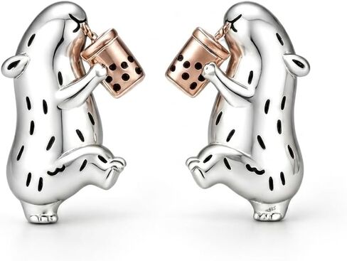 Animal Earrings 18K White Gold Plated Goat/Raven/Bat/Dinosaur/Capybara/Shark/Bull Head/Cat in Saudi Arabia