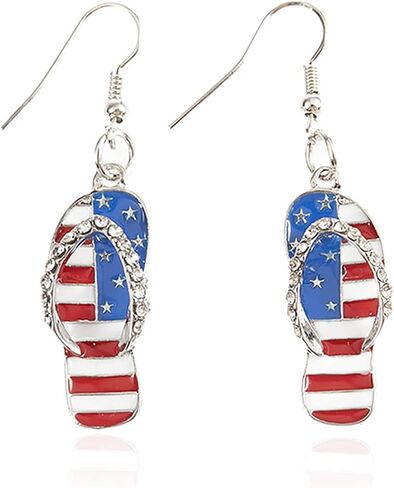 Patriotic Red White Blue American USA Flag Earrings, Cute Fashion Sandal Shape Flip-flop earrings Independenca Day Patriotic Jewelry Great for Women 4th of July Gift in Saudi Arabia