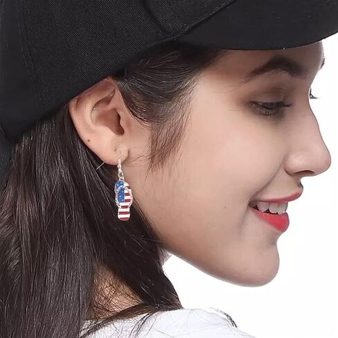 Patriotic Red White Blue American USA Flag Earrings, Cute Fashion Sandal Shape Flip-flop earrings Independenca Day Patriotic Jewelry Great for Women 4th of July Gift in Saudi Arabia