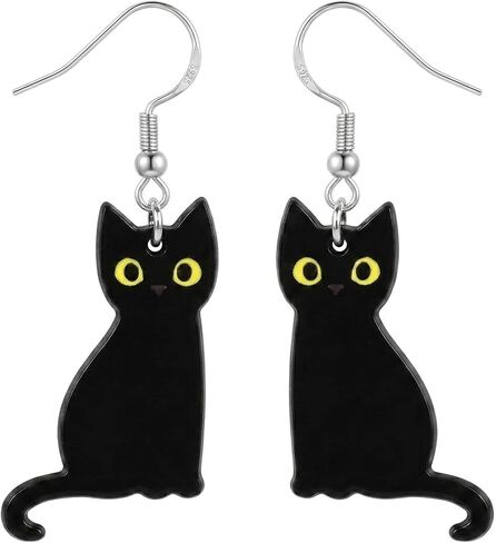 Cat Earrings in Assorted Black Halloween and Christmas Designs for Sensitive Ears and Playful Casual Daily Office Wear, Lightweight 3g Acrylic with 925 Sterling Silver Hooks in Kuwait