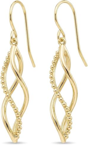 14K Yellow Gold Twisted Infinity Drop Earrings for Women, Beaded Accent Dangle Earrings, Fish Hook Back Closure, Hypoallergenic Minimalist Jewelry for Daily Wear & Gifting in Saudi Arabia
