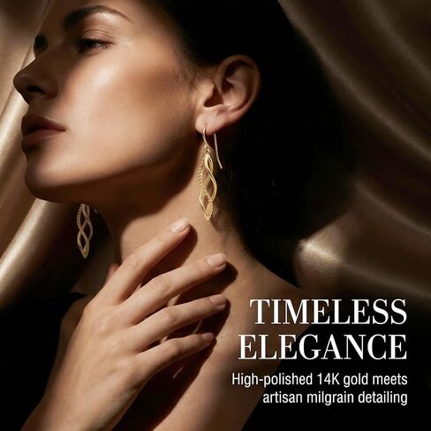 14K Yellow Gold Twisted Infinity Drop Earrings for Women, Beaded Accent Dangle Earrings, Fish Hook Back Closure, Hypoallergenic Minimalist Jewelry for Daily Wear & Gifting in Saudi Arabia