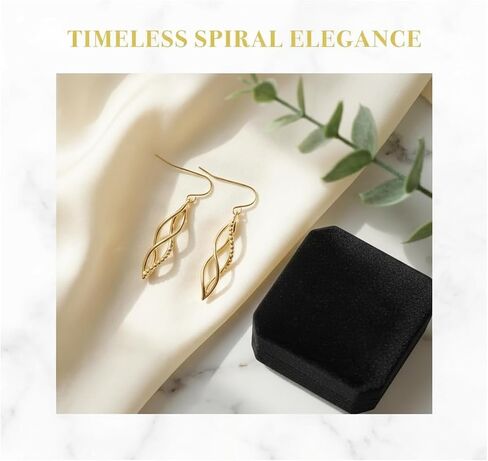 14K Yellow Gold Twisted Infinity Drop Earrings for Women, Beaded Accent Dangle Earrings, Fish Hook Back Closure, Hypoallergenic Minimalist Jewelry for Daily Wear & Gifting in Saudi Arabia