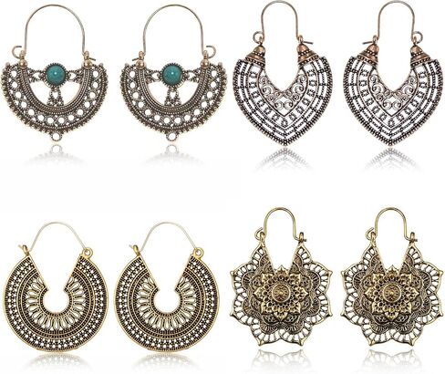 4 Pairs Boho Dangle Earrings for Women,Boho Dangle Drop Earrings | Bohemian,Geometric,Trendy Summer Earring,Jewelry Gifts for Women,Vintage,Metal Earrings Set in Saudi Arabia