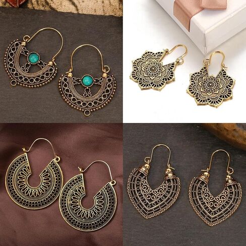 4 Pairs Boho Dangle Earrings for Women,Boho Dangle Drop Earrings | Bohemian,Geometric,Trendy Summer Earring,Jewelry Gifts for Women,Vintage,Metal Earrings Set in Saudi Arabia