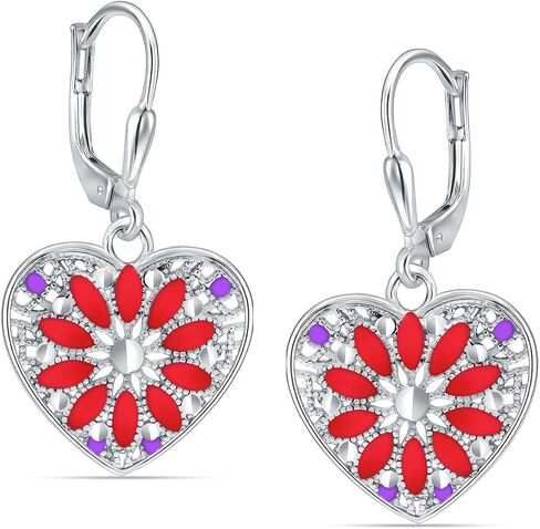 Charmsy 925 Sterling Silver Leverback Earrings for Women | Handmade Diamond-Cut Filigree Enamel Dangle Earrings | Floral Openwork Drop Earrings | Vintage Meenakari Jewelry Gifts for Women in Saudi Arabia