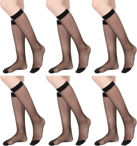 6 Pairs Knee High Stockings for Women, Black Knees High Stockings, Knee Highs Socks Sheer Nylon Socks for Women, Pantyhose for Woman in Saudi Arabia