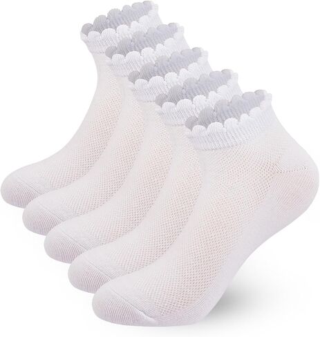 Womens Mesh Thin Socks Low Cut White Eyelet Soft Cotton Ruffle Frilly Breathable No Show Ankle Socks 5 Pairs in Kuwait