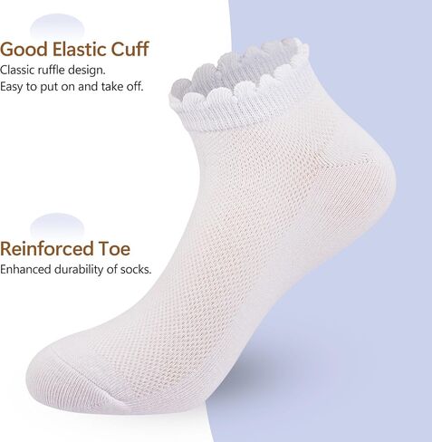 Womens Mesh Thin Socks Low Cut White Eyelet Soft Cotton Ruffle Frilly Breathable No Show Ankle Socks 5 Pairs in Kuwait