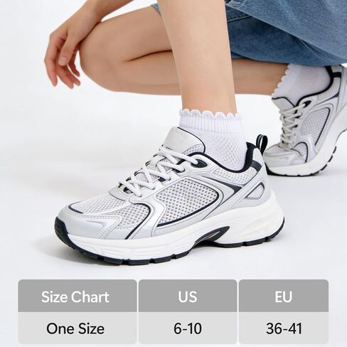 Womens Mesh Thin Socks Low Cut White Eyelet Soft Cotton Ruffle Frilly Breathable No Show Ankle Socks 5 Pairs in Kuwait