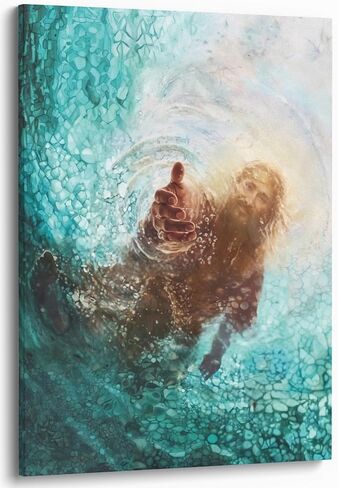 Jesus Wall Art 12x16 Framed Christian Prints Christian Reaching Into Water Canvas The God Of Hand Artwork Religious Painting Serenity Prayer Room Decor Catholic Biblical Posters Bible Verse lds Gifts Baptism Easter Home Spiritual in Saudi Arabia