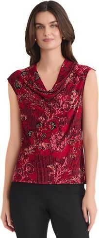 Kasper Women's Floral Print Cap Sleeve Cowl Neck Jersey Top in Kuwait