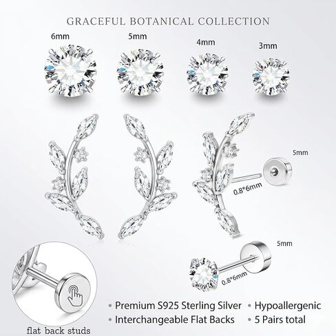 20G Piercing Jewelry Set, Hypoallergenic Flat Back Stud Earrings For Women Men, 14K Gold Plated Cartilage Earrings For Sensitive Ears, Leaf Flower & CZ Helix Tragus Piercing Jewelry - 5 Pair in Saudi Arabia