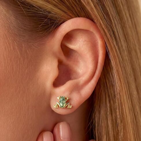 Frog Earrings 925 Sterling Silver Frog Moss Agate Stud Earrings 14k Gold Plated Animal Jewelry Gift for Women Her in Saudi Arabia
