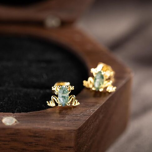 Frog Earrings 925 Sterling Silver Frog Moss Agate Stud Earrings 14k Gold Plated Animal Jewelry Gift for Women Her in Saudi Arabia