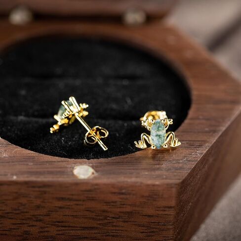 Frog Earrings 925 Sterling Silver Frog Moss Agate Stud Earrings 14k Gold Plated Animal Jewelry Gift for Women Her in Saudi Arabia