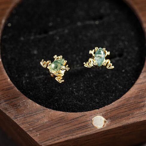 Frog Earrings 925 Sterling Silver Frog Moss Agate Stud Earrings 14k Gold Plated Animal Jewelry Gift for Women Her in Saudi Arabia