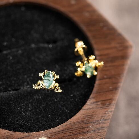 Frog Earrings 925 Sterling Silver Frog Moss Agate Stud Earrings 14k Gold Plated Animal Jewelry Gift for Women Her in Saudi Arabia