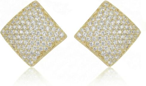 Elegant Gold Square Stud Earrings for Women, CZ Pave Setting, Luxury High-End Dense Inlay Earrings, Hypoallergenic, Shiny Fashion Jewelry for Banquet/Commute in Saudi Arabia