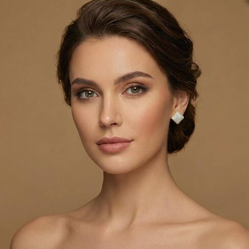 Elegant Gold Square Stud Earrings for Women, CZ Pave Setting, Luxury High-End Dense Inlay Earrings, Hypoallergenic, Shiny Fashion Jewelry for Banquet/Commute in Saudi Arabia