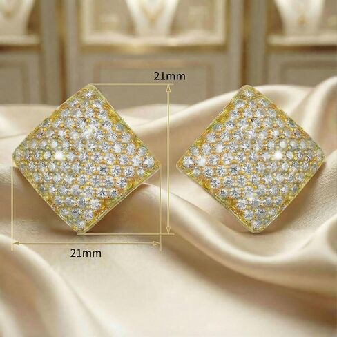 Elegant Gold Square Stud Earrings for Women, CZ Pave Setting, Luxury High-End Dense Inlay Earrings, Hypoallergenic, Shiny Fashion Jewelry for Banquet/Commute in Saudi Arabia