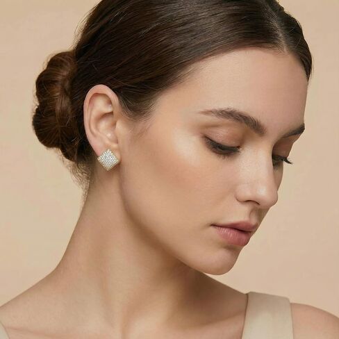 Elegant Gold Square Stud Earrings for Women, CZ Pave Setting, Luxury High-End Dense Inlay Earrings, Hypoallergenic, Shiny Fashion Jewelry for Banquet/Commute in Saudi Arabia