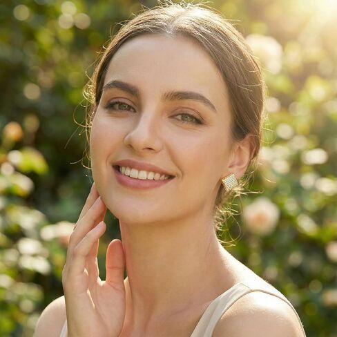 Elegant Gold Square Stud Earrings for Women, CZ Pave Setting, Luxury High-End Dense Inlay Earrings, Hypoallergenic, Shiny Fashion Jewelry for Banquet/Commute in Saudi Arabia