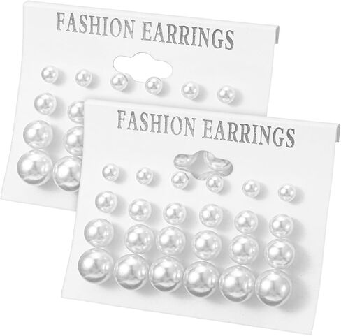 JJUNW 24 Pairs Pearl Earrings for Women, Pearl Earrings Stack, Mixed Size Pearls Earring Pack Fake Pearling Stud Ear Stack, Big Pearls Ear for Bridal Wedding Christmas Jewelry in Kuwait