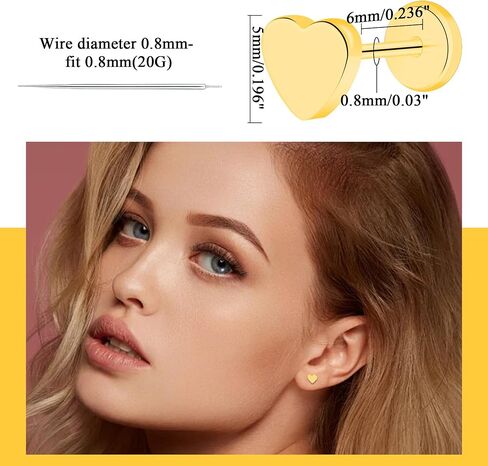 Titanium Threadless Flat Back Heart Stud Earring, Hypoallergenic Push-In Earring Studs, Comfortable Flat Back Jewelry in Gold Pink Silver Black in Kuwait