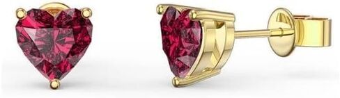 Paris Jewelry 18k Yellow Gold Plated 6mm Created Ruby 3 Pair Round, Square And Heart Stud Earrings in Saudi Arabia