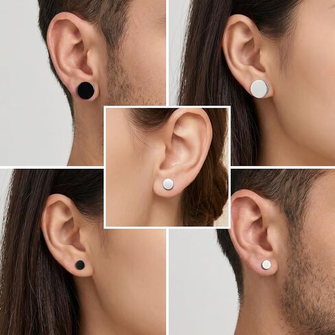 12 Pairs Black Stud Earrings for Men Women, 3-8mm Black Round Stud Earring, Dots Earrings, Stainless Steel Flat Earring Studs for Multiple Piercings(Black & Silver) in Saudi Arabia