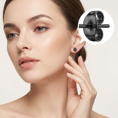 12 Pairs Black Stud Earrings for Men Women, 3-8mm Black Round Stud Earring, Dots Earrings, Stainless Steel Flat Earring Studs for Multiple Piercings(Black & Silver) in Saudi Arabia