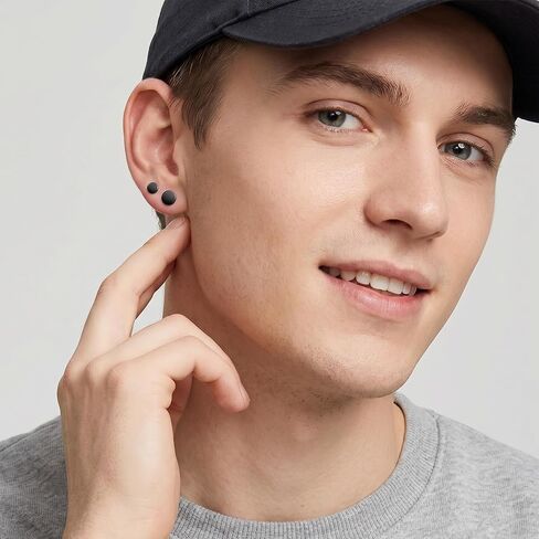 12 Pairs Black Stud Earrings for Men Women, 3-8mm Black Round Stud Earring, Dots Earrings, Stainless Steel Flat Earring Studs for Multiple Piercings(Black & Silver) in Saudi Arabia