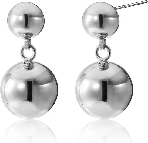 Silver Simple Double Ball Dangle Stud Earrings Statement Minimalist Prom Drop Earrings for Women Gift in Saudi Arabia