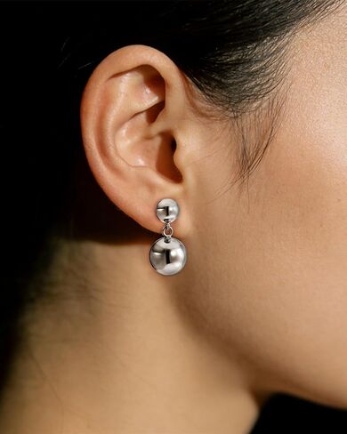 Silver Simple Double Ball Dangle Stud Earrings Statement Minimalist Prom Drop Earrings for Women Gift in Saudi Arabia