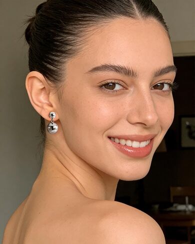 Silver Simple Double Ball Dangle Stud Earrings Statement Minimalist Prom Drop Earrings for Women Gift in Saudi Arabia