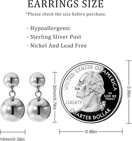 Silver Simple Double Ball Dangle Stud Earrings Statement Minimalist Prom Drop Earrings for Women Gift in Saudi Arabia